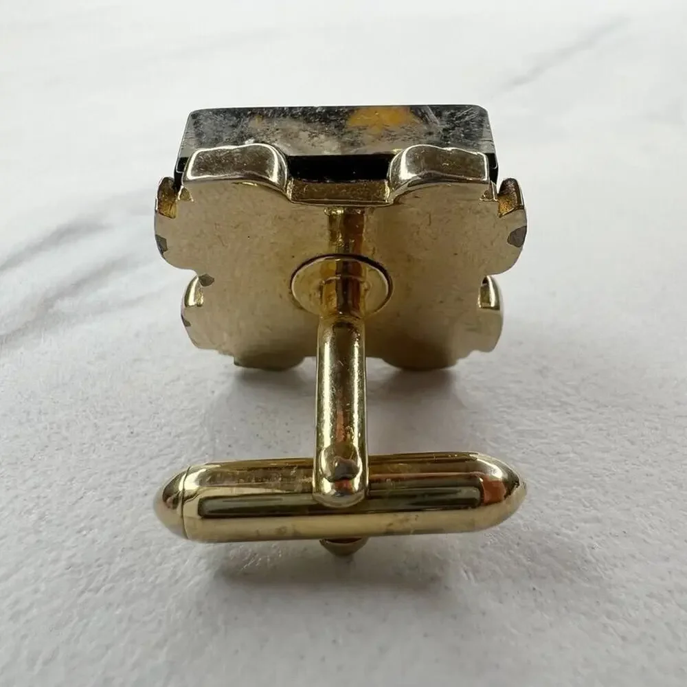 Gold Tone Abstract Encased Single Cufflink